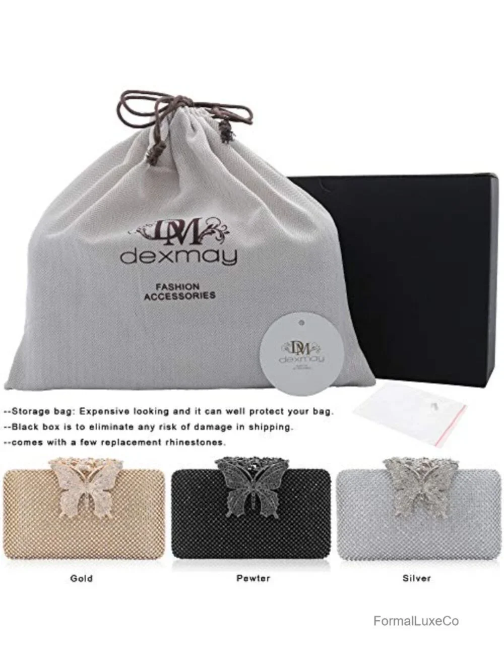 Rhinestone Crystal Butterfly Clasp Clutch Evening Handbag Formal Party Purse